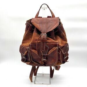 Handmade Vintage Leather Backpack & Rucksack, Very Worn Condition